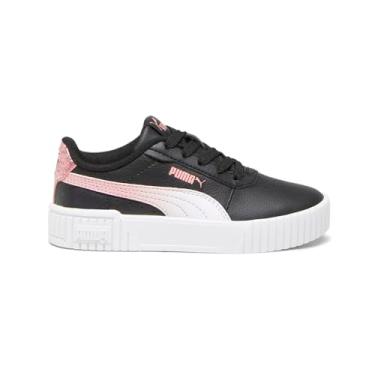 Imagem de PUMA Tênis infantil feminino Carina 2.0 Star Glow com cadarço casual - preto, rosa, branco, Puma Preto/Smoothie pêssego/branco PUMA, 11 Toddler