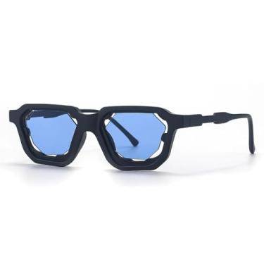 Imagem de HPIRME Óculos de sol punk retrô, feminino, masculino, festa, vintage, UV400, para áreas externas, hip hop (preto, azul)