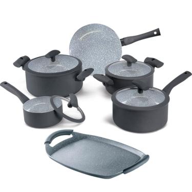 Imagem de Jogo de Panelas Hercules Revestimento Ceramico Indução 6 Peças Antiaderente Cinza