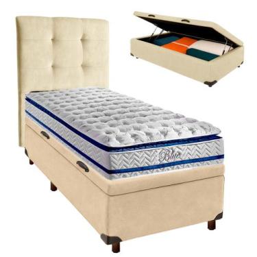 Imagem de Conjunto Cama Box Bau Blindado Solteiro + Colchão Molas Ensacadas Blue
