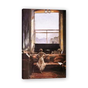 Imagem de The Studio Window John Lavery Iconic Realist Portrait & War Scene Canvas Art – Decoração de parede irlandesa atemporal para casa 20 x 32 cm emoldurada