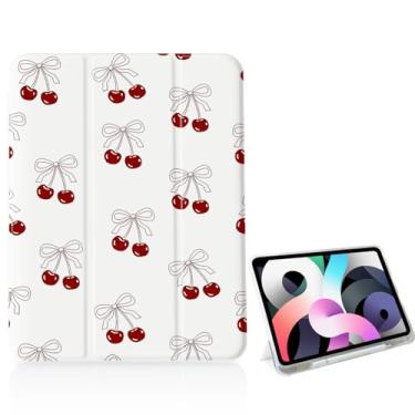 Imagem de Capa feminina com laço vermelho cereja para iPad de 11 polegadas (chip A16) 2025 geração 11ª/iPad 11 polegadas 2022 10ª geração com suporte para lápis e hibernar/despertar automático, capa traseira de