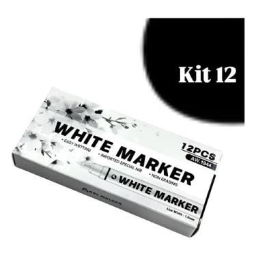 Imagem de Kit 12 Canetas Marcadoras Branca White Markers Ponta 1mm AW.1944