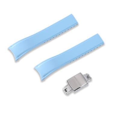 Imagem de Crafter Blue Pulseiras de relógio CX03 com extremidade curva FKM de 20 mm com fivela, pulseira de substituição universal para homens e mulheres, azul bebê