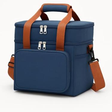 Imagem de Bolsa Térmica 2 Andares, Azul Marinho, Bolsa de Marmita Unissex Espaçosa Lancheira Termica Feminina Masculina para Academia, Trabalho, Escola, Passeio