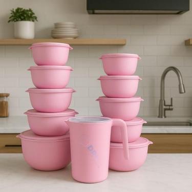 Imagem de 10 Potes Bowl Plástico Com Tampa Mais Jarra Para Suco Livre BPA - Casa