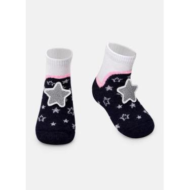 Imagem de Meia Soquete Puket Bebê Menina Estrela Azul Marinho 0 a 12 Meses, Azul