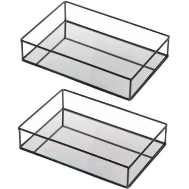 Imagem de kit Bandeja Decorativa Metal Espelhada Preta Multiuso Kit  - Saz Home