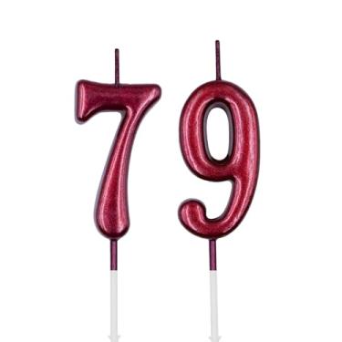 Imagem de Velas de aniversário de 79 e 97 anos, vela vermelha número 79 97 para bolo, decoração de topo de bolo de feliz aniversário para festa de aniversário de aniversário