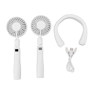 Imagem de Ventilador do pescoço portátil USB recarregável 3 velocidades de 360 graus de 360 graus Visor LCD Ventilador de suspensão portátil para uso interno externo branco