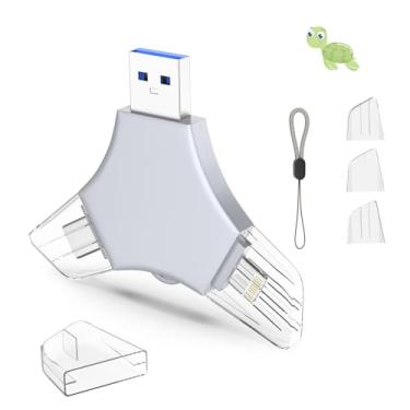 Imagem de Pen Drive USB 3.0 de 64 GB para iPhone, 3 em 1 com memória externa, suporte de fotos, vídeos, armazenamento de dados/backup, pen drives de alta velocidade V11.48 para iPhone/iPad/Android/PC - preto e