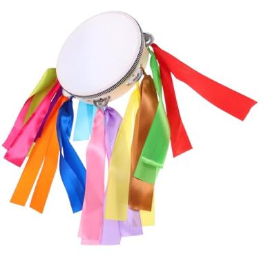 Imagem de Luxshiny Tamborim de Mão, Instrumento de Percussão Portátil Com Fitas Multicoloridas, Estrutura de Madeira de 8 Polegadas, Tambor de Mão de Dupla Face Com Sinos, Perfeito para Apresentações de Dança,