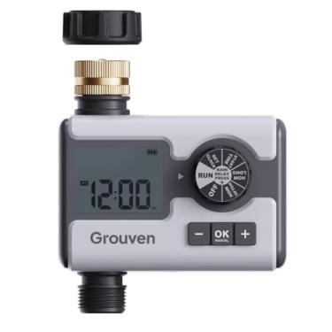 Imagem de Grouven Temporizador de irrigação de jardim com mostrador de entrada de latão torneira de mangueira programável com atraso de chuva, manual, sistema de irrigação automática, 1 saída