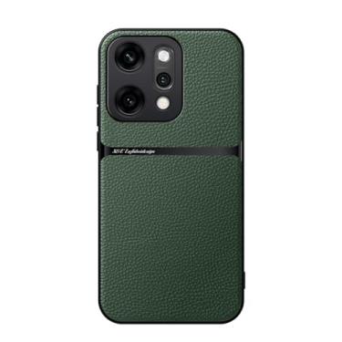 Imagem de Kepuch Capa para Oppo Reno 14 Pro - Litchi Grano Case Placa de Metal Embutida - Verde