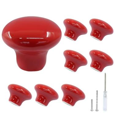 Imagem de LifCratms Pacote com 8 puxadores de armário de cerâmica vermelha com parafusos, puxador redondo de 32 mm para gaveta, armário, guarda-roupas, móveis