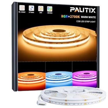 Imagem de PAUTIX Fita de luz LED RGBW 2700K COB 24 pés/7,5 m, certificado UL 24 V fita de mudança de cor com 896LEDs/m multicolorida flexível para TV, quarto, festa decoração DIY (fonte de alimentação e