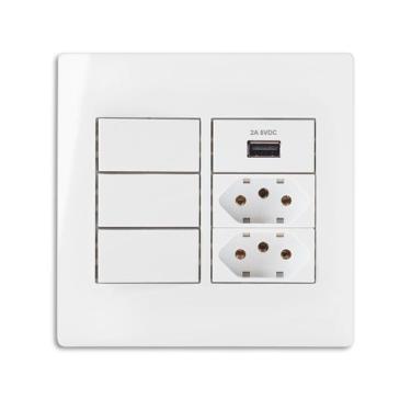 Imagem de Conj 4x4 3 Int Simples + 1 USB 2A + 2 TOM 10A Infiniti - Margirius, Br