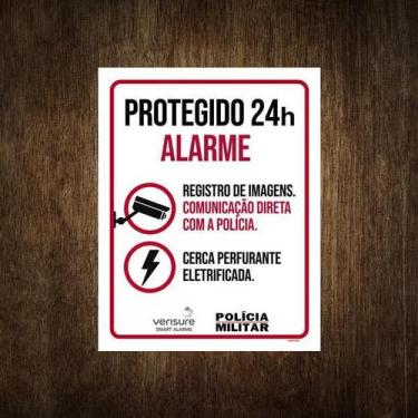Imagem de Placa De Segurança - Protegido 24H Alarme Polícia (18X23) - Sinalizo