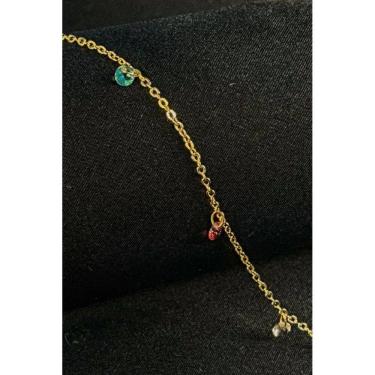 Imagem de Tornozeleira Com Zircônia Coloridas Banhado em Ouro 18k