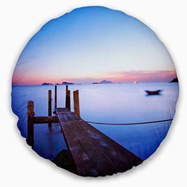 Imagem de Design Pier de madeira no crepúsculo paisagem marítima sala de estar, sofá, enchimento de almofada + capa de almofada impressa em ambos os lados 50 cm