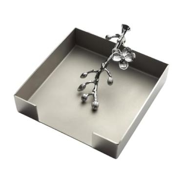 Imagem de Porta-guardanapos de flor de laranjeira - Dispensador de guardanapos de coquetel de aço inoxidável para restaurantes - Fosco/Espelho/Porta-guardanapos com acabamento pintado (prata)