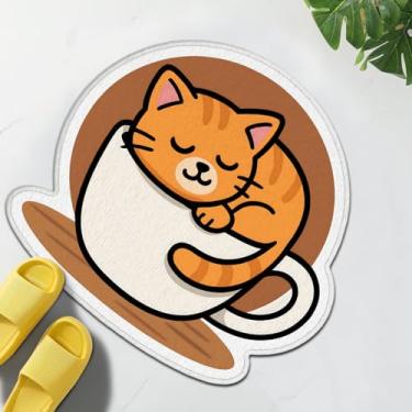Imagem de TRYYN Tapete de banho de gato dormindo, tapete antiderrapante com design de gatinho laranja no copo, tapetes macios e absorventes, capachos para adultos, banheiro, quarto, banheira, presentes ideais