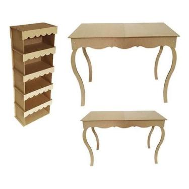Imagem de Kit Armário E Mesas Luis Xv Provençal Mdf Cru 1 Alta 1 Baixa - Lúdica 