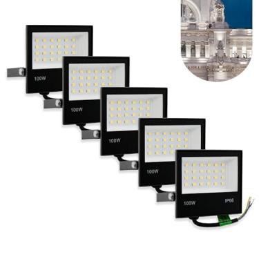 Imagem de RY Kit 5 Refletores LED SMD 100W Holofote Branco Frio IP66 9000 Lumens 12 cm x 2 cm x 8.9 cm