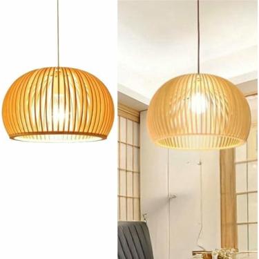 Imagem de Candeeiro pendente de madeira natural para casa de fazenda gaiola grande luminária suspensa vintage rústica