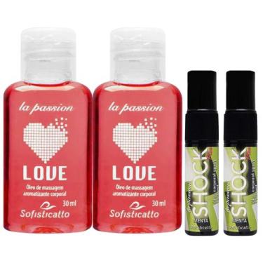 Imagem de Kit Sensual: 2 Óleo Spray Shock Plus Menta + 2 Óleo Beijável Love Hot 
