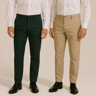 Imagem de Kit 2 Calça Masculina De Sarja Social Slim Skinny Elastano - Prime Sta