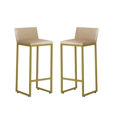 Imagem de Kit 2 Banquetas Alta Dani Reforçada Decorativa Balcão Bancada Cozinha Bar Base Dourada Courino