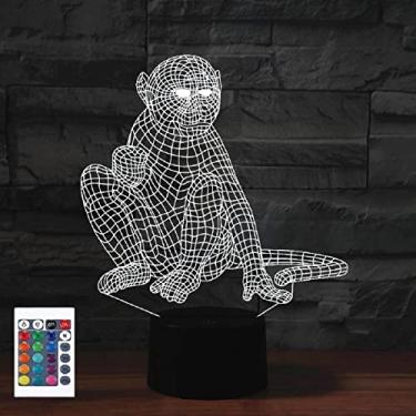 Imagem de SUPERRUIDALONG Controle remoto de macaco de desenho 3D, 16 cores, luzes noturnas, ilusão de LED, candeeiro de cabeceira, quarto, mesa, decoração de aniversário, presente de brinquedo para crianças