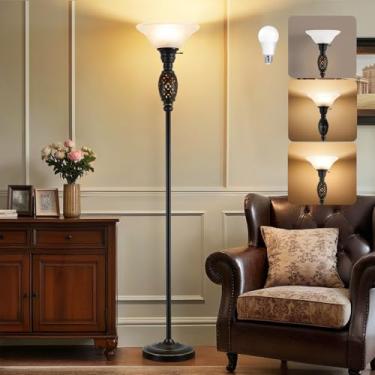 Imagem de Candeeiro de chão vintage com luz noturna, luminária de pé rústica de 178 cm com persiana de vidro, estilo vitoriano, lâmpada alta, decoração para sala de estar, quarto, estudo, canto de escritório em