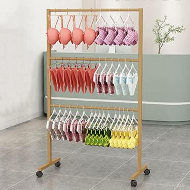 Imagem de Loja De Varejo Garment Rack Cabide De Roupas Underwear Rack Shorts Display Bra Stand Organizador De Roupas Com Rodas E Prateleiras De 3 Camadas Para Quarto Boutique Cloth S, Gold, 100×40×135CM