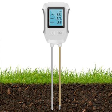 Imagem de LCZNXJJY Medidor de pH do solo 3 em 1, testador de pH de temperatura de umidade, medidor digital de solo de sonda dupla com visor LCD retroiluminado, monitor de umidade de cuidados com plantas de alta