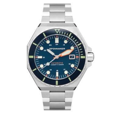 Imagem de Spinnaker Relógio masculino Dumas – Relógio de mergulho automático para homens, caixa de aço inoxidável de 44 mm, pulseira de aço inoxidável, resistente à água 300 m, SP-5081, Azul lápis-lazúli, Dumas
