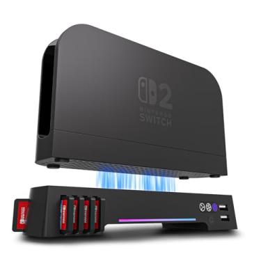 Imagem de ECHZOVE Switch 2 Cooling Fan Dock with Dual Fans and USB Charging Ports – Quiet Overheat Protection for Nintendo Switch 2 Console with RGB Light