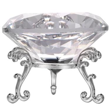 Imagem de Peso de papel de diamante de cristal de 80 mm com suporte de base de metal, joias de diamante de vidro brilhante K9 transparente, decorações de casamento, centros de mesa, decoração de casa para