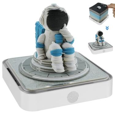 Imagem de Bloco de notas 3D, calendário de arte 3D com caixa de exibição, bloco de notas decorativo divertido com luz de LED, calendário de arte em papel 3D para escritório em casa (astronauta)