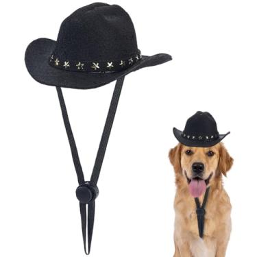 Imagem de CRASPIRE Chapéu de cowboy de cachorro gato fantasia cosplay preto pequeno fofo engraçado boné de feltro estrela ajustável mini chapéu de cowboy ocidental filhote de cachorro para foto de animal de