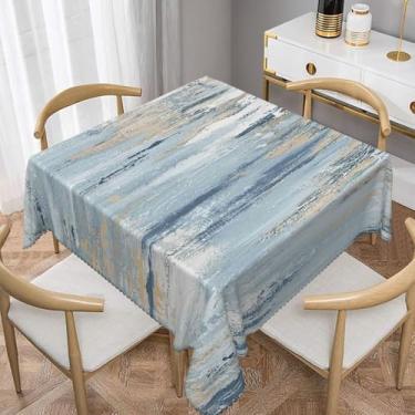 Imagem de TTQYFNM Toalha de mesa de 137 x 137 cm, moderna, estética, quadrada, cinza, azul, marrom, contemporânea, pintura abstrata, tecido impermeável, capa de mesa para cozinha, sala de jantar, pátio, café