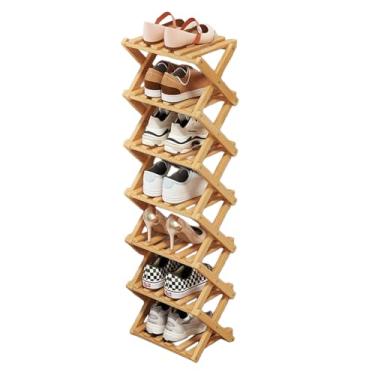 Imagem de Buric Sapateira de bambu natural de 7 níveis, organizador de armazenamento de sapatos dobrável para economia de espaço, fácil montagem e design forte organizador de prateleira de sapatos para armário