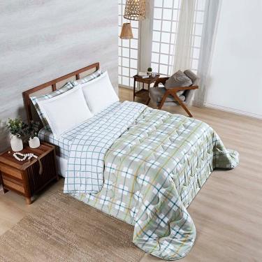 Imagem de Edredom Cobertor Belle Queen 400 Fios Dupla Face Estampado Grid Xadrez Verde