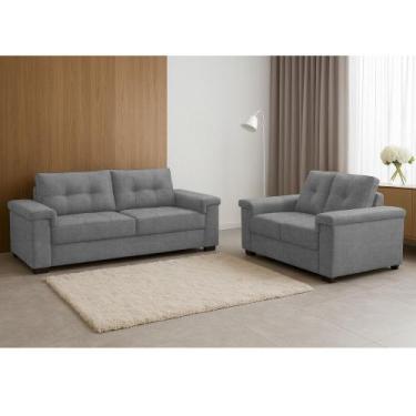 Imagem de Conjunto Sofá 3 e 2 Lugares Linho Palazio Ferguile, Tramado Cinza