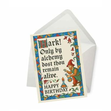 Imagem de PICTURE THIS PRINTS Cartão de aniversário engraçado dos tempos medievais, cartão de felicitações humorístico de fantasia renascentista para fãs de história e DnD, celebração de humor histórico, vem