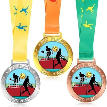 Imagem de Loetere 6 peças Medalha de Prêmio 1º 2º 3º Troféu com Fita Ouro Prata Bronze Troféu para Torneios Jogos de Campo Família (Dinkball)