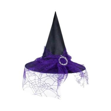 Imagem de Chapéu de Bruxa de Halloween - Adulto e Infantil - com Rede de Gaze e 
