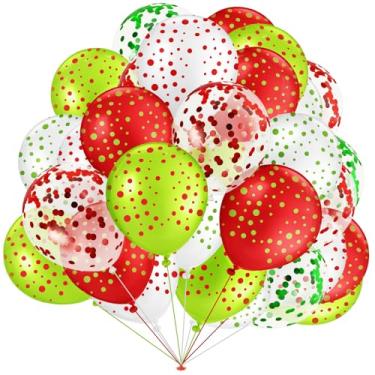 Imagem de Soulchen 100 Pcs 12 Inch Red and Green Confetti Balloons Christmas Balloons Green Red Polka Dot Party Decorations Christmas Party Decorations Supplies for Xmas Background New Year Birthday Decor
