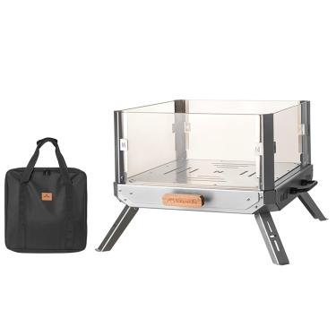 Imagem de Windhike Lareira de mesa de acampamento dobrável Naturehike, fogueira portátil com alça, aço inoxidável 430 com vidro microcristalino para atividade ao ar livre, festa de família (fogueira de mesa)